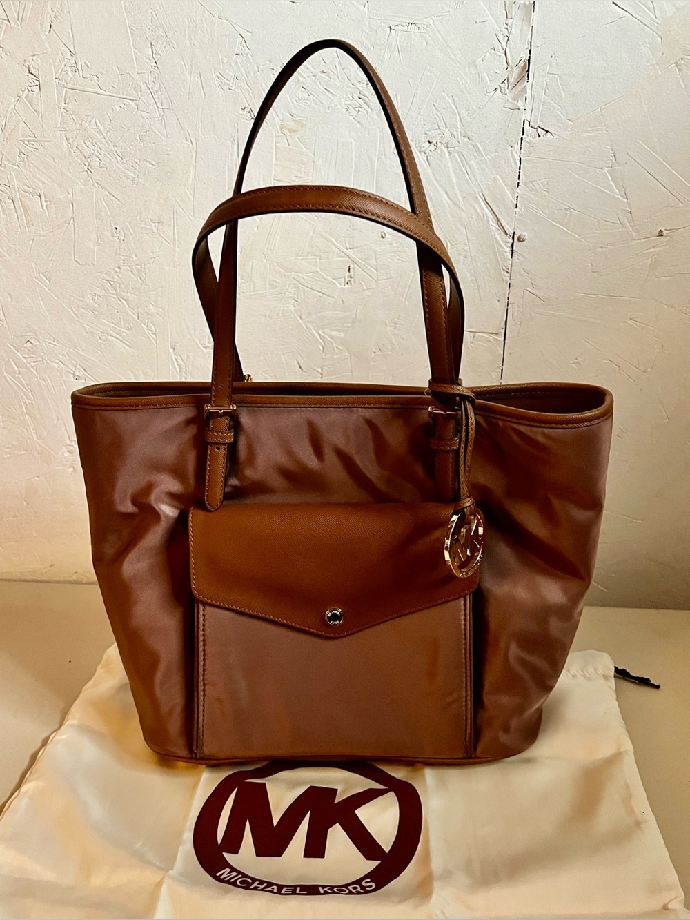 NWT Michael Kors Brown Tote with Front Flap Pocket